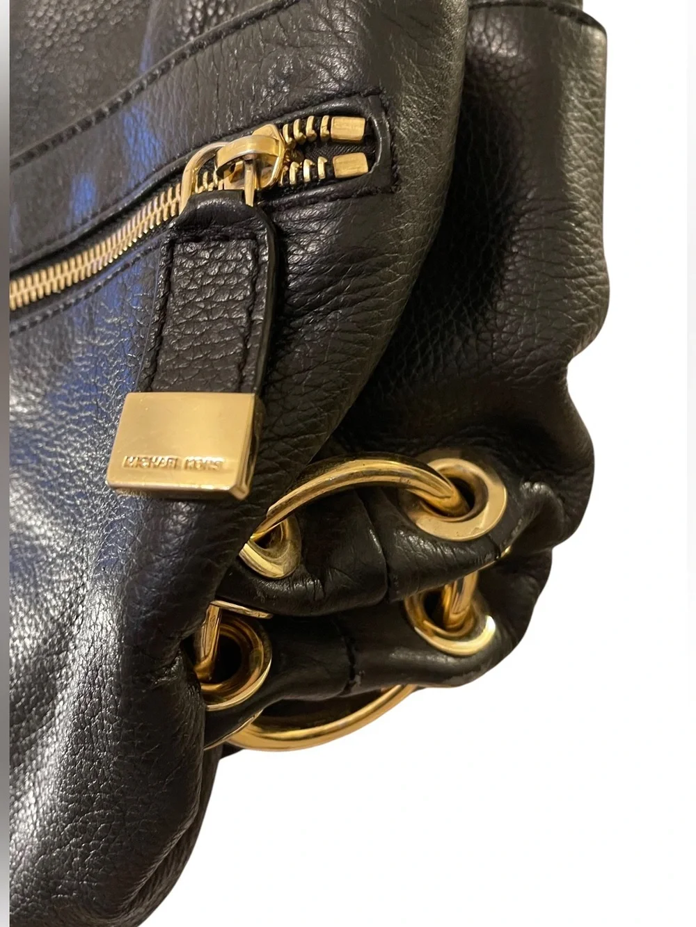 ❤️ EUC Vintage Michael Kors LAYTON Black Leather Gold Ring Hardware Hobo Bag